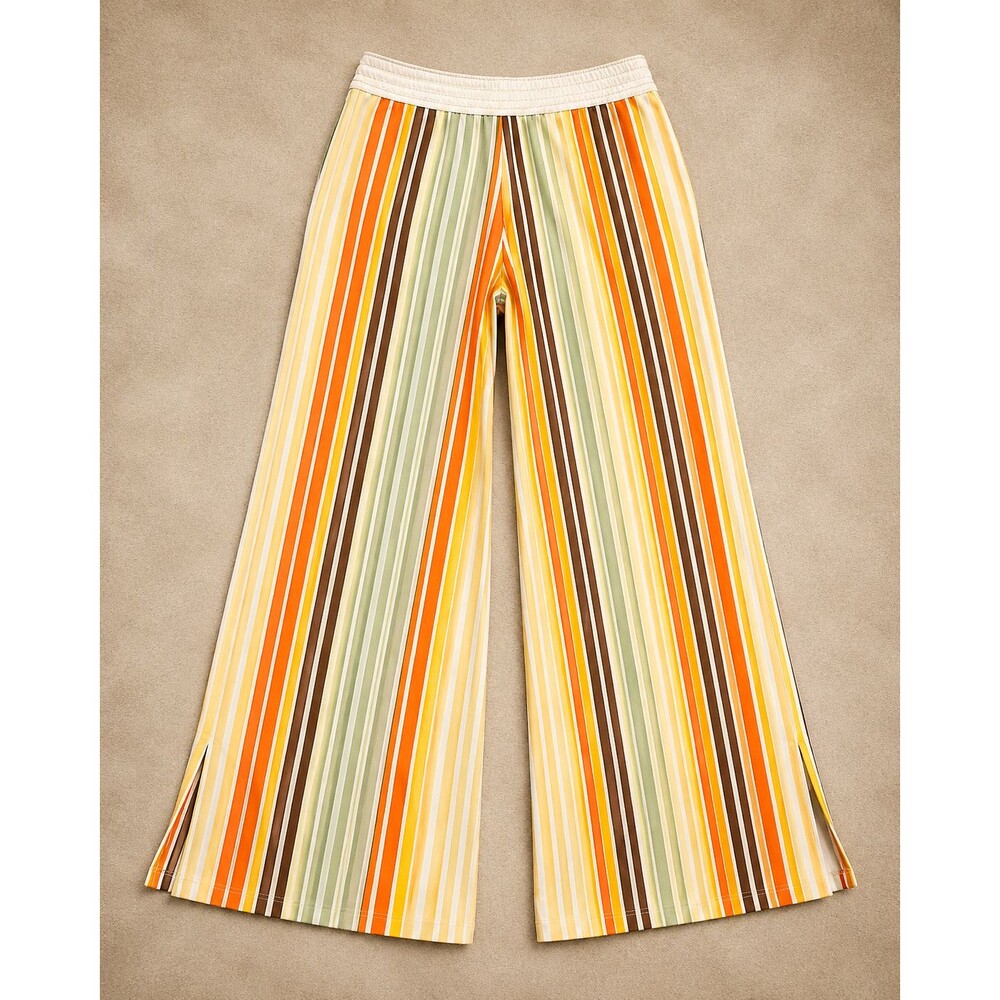 RETRO STRIPED PALAZZO PANTS WOMENS MEDIUM PETITE Y2K BEACHY LNC - Picture 2 of 6